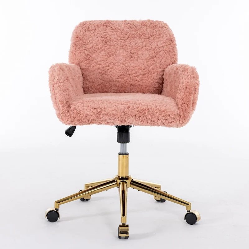 Imitation Rabbit Hair Office Chair with Golden Metal Base and Wheels