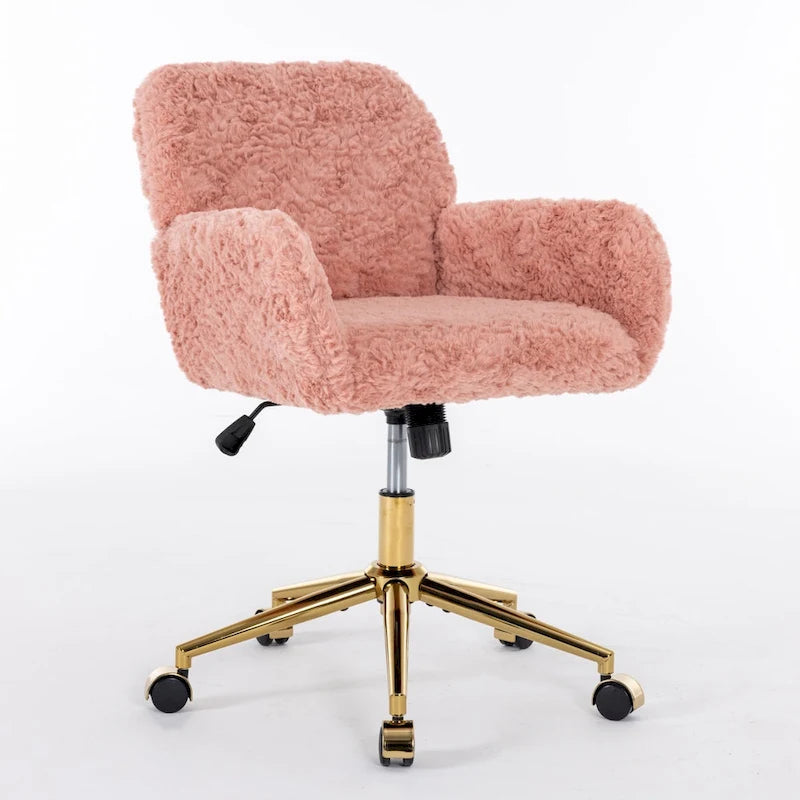 Imitation Rabbit Hair Office Chair with Golden Metal Base and Wheels