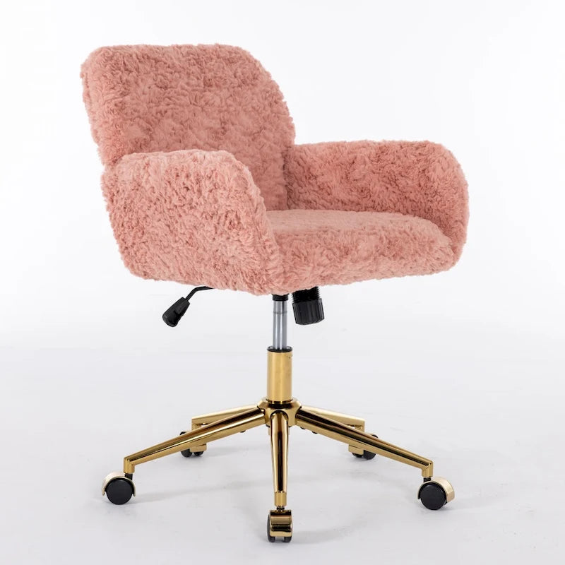 Imitation Rabbit Hair Office Chair with Golden Metal Base and Wheels