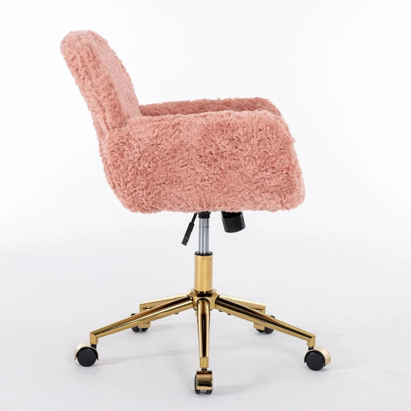 Imitation Rabbit Hair Office Chair with Golden Metal Base and Wheels