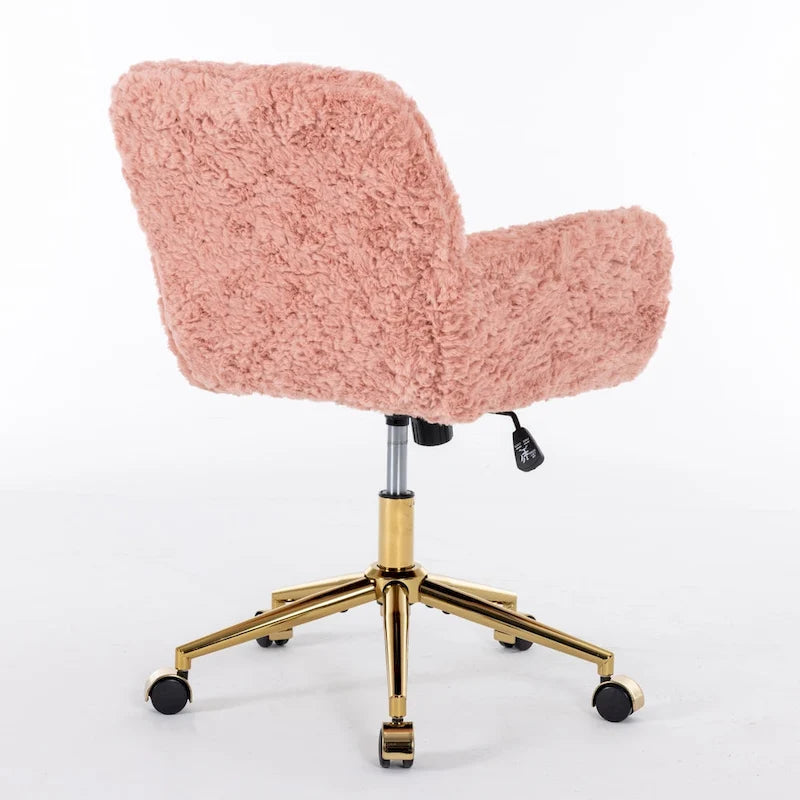 Imitation Rabbit Hair Office Chair with Golden Metal Base and Wheels