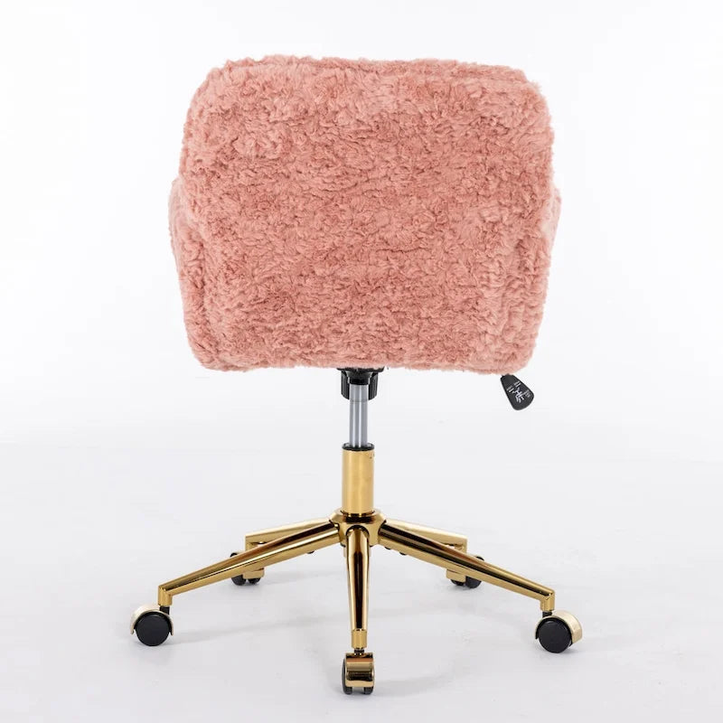 Imitation Rabbit Hair Office Chair with Golden Metal Base and Wheels