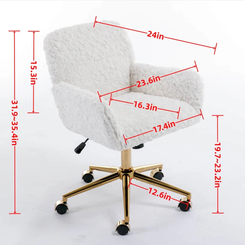Imitation Rabbit Hair Office Chair with Golden Metal Base and Wheels