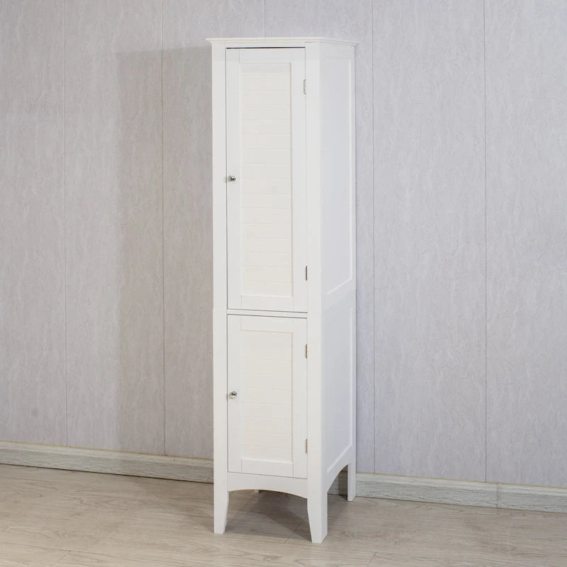 5-Tier Narrow Freestanding Bathroom Storage Cabinet with 2 Shutter Doors