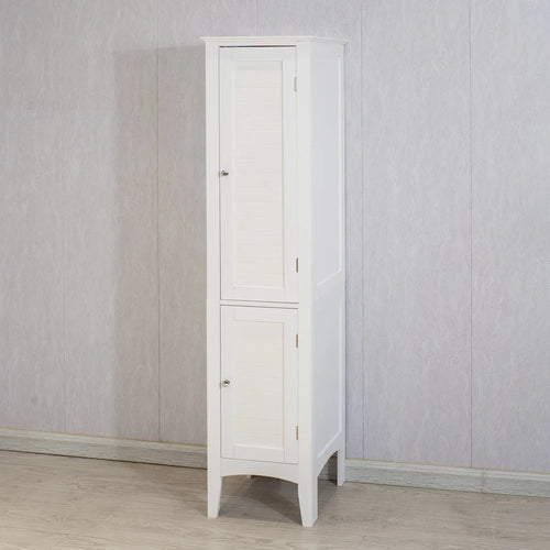 5-Tier Narrow Freestanding Bathroom Storage Cabinet with 2 Shutter Doors