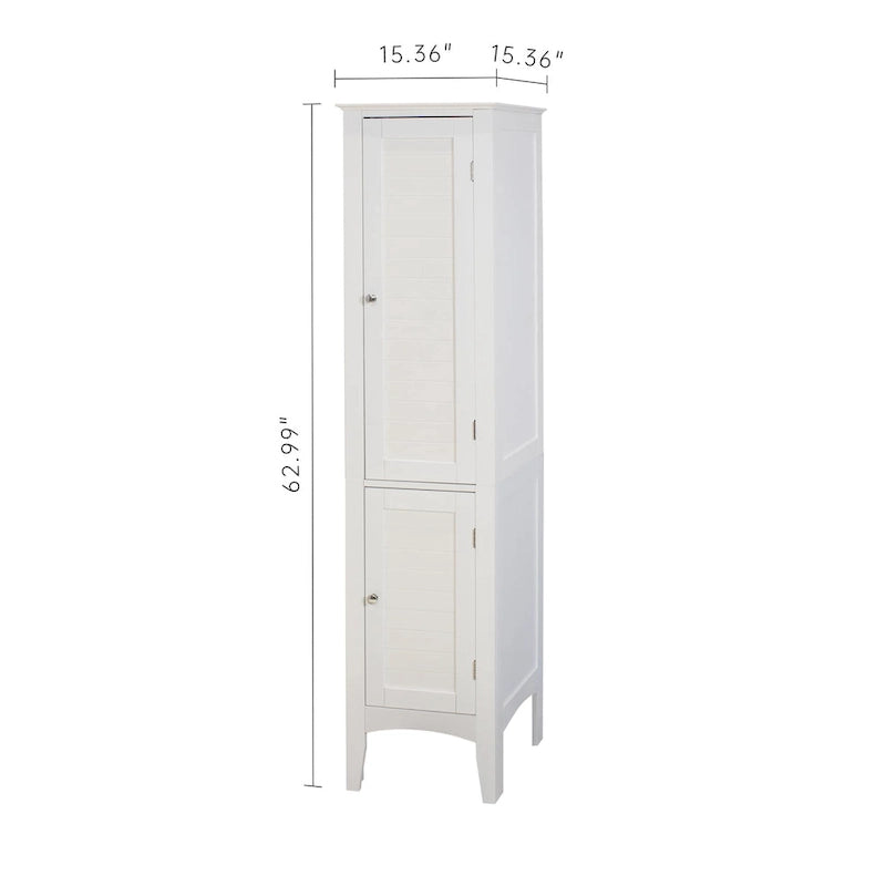 5-Tier Narrow Freestanding Bathroom Storage Cabinet with 2 Shutter Doors