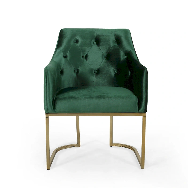 Modern Tufted Glam Velvet Accent Chair with Gold Iron Frame