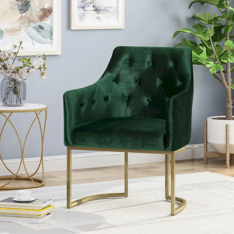 Modern Tufted Glam Velvet Accent Chair with Gold Iron Frame