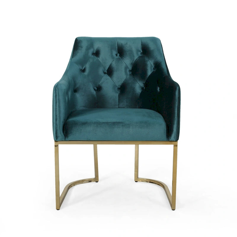 Modern Tufted Glam Velvet Accent Chair with Gold Iron Frame