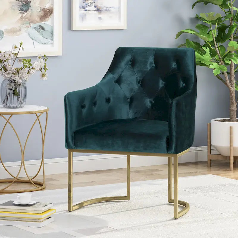 Modern Tufted Glam Velvet Accent Chair with Gold Iron Frame