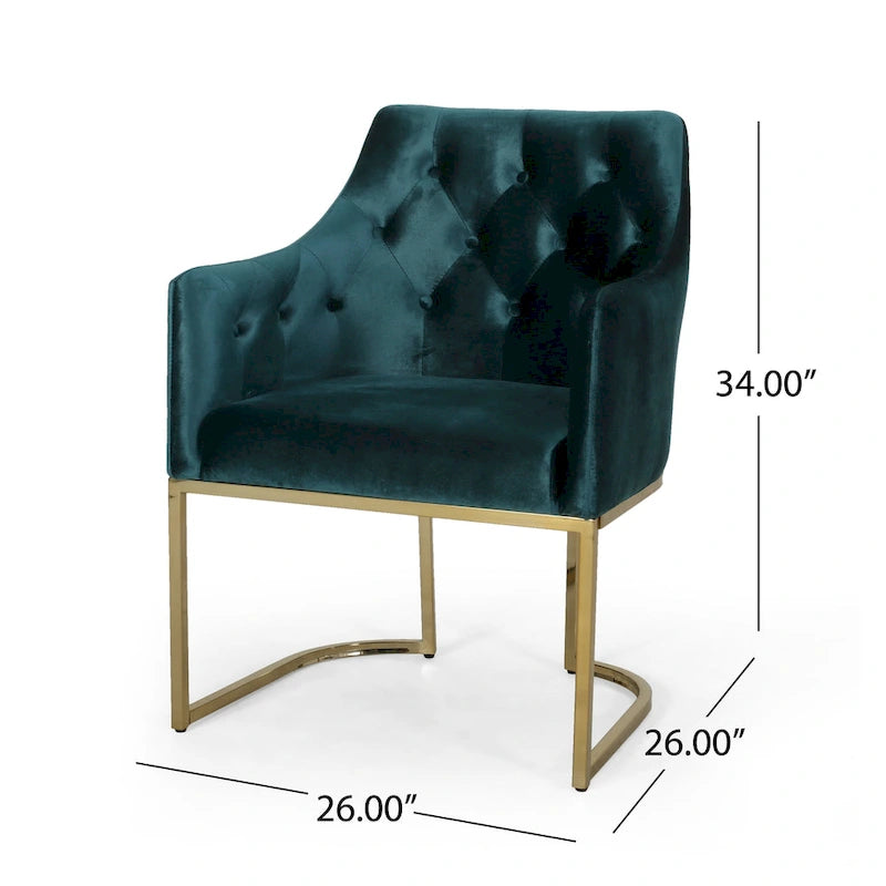 Modern Tufted Glam Velvet Accent Chair with Gold Iron Frame