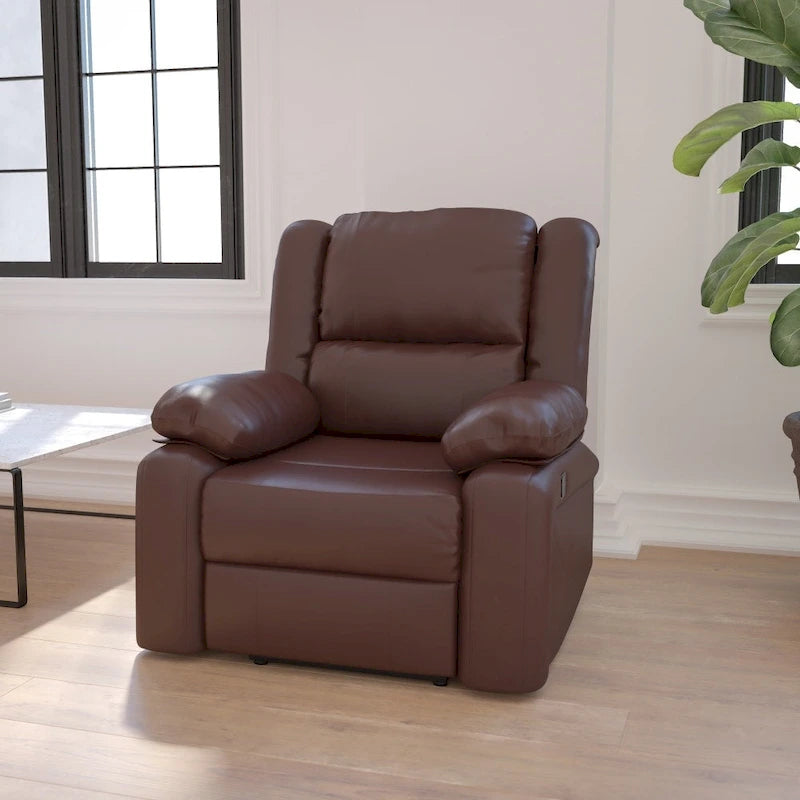 Pillow Back Leathersoft Recliner Chair with Plush Arms