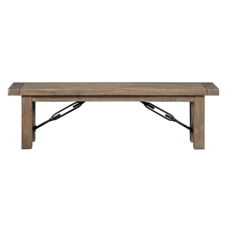Solid Wood Dining Bench with Butcher Block Top and Iron Frame
