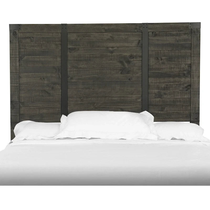 Queen Size Rustic Industrial Headboard in Weathered Charcoal Wood
