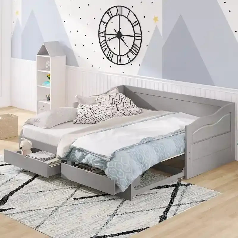 Twin Size Wooden Daybed with Storage Drawers