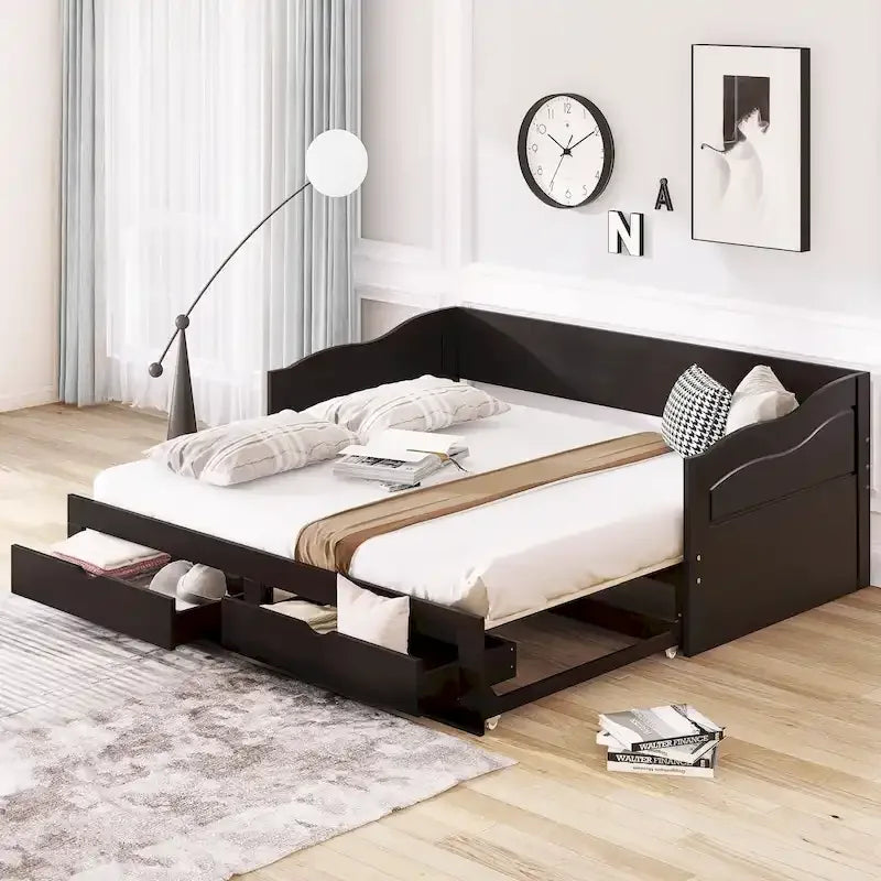 Twin Size Wooden Daybed with Storage Drawers