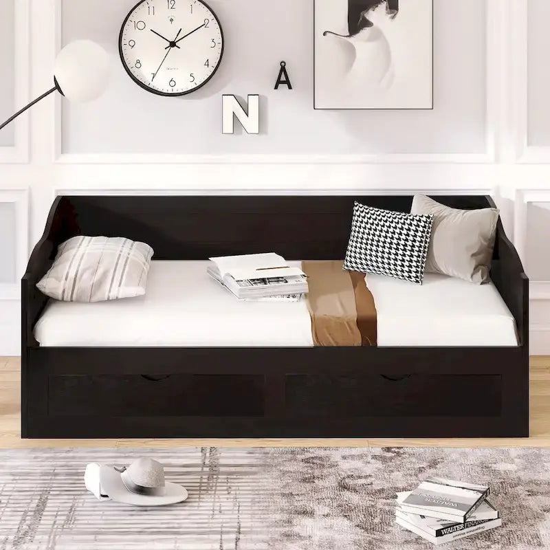 Twin Size Wooden Daybed with Storage Drawers