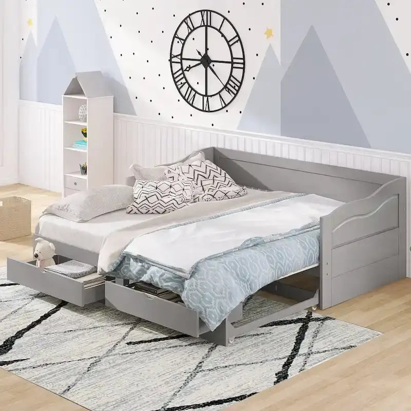 Twin Size Wooden Daybed with Storage Drawers