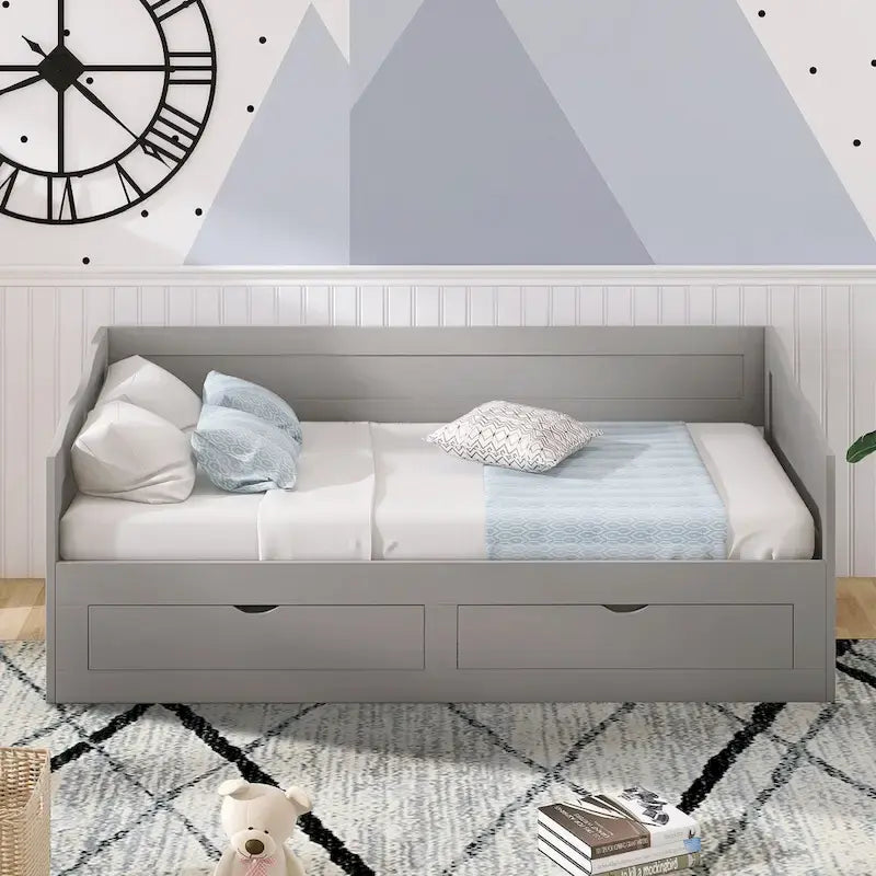 Twin Size Wooden Daybed with Storage Drawers