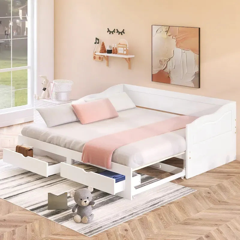 Twin Size Wooden Daybed with Storage Drawers