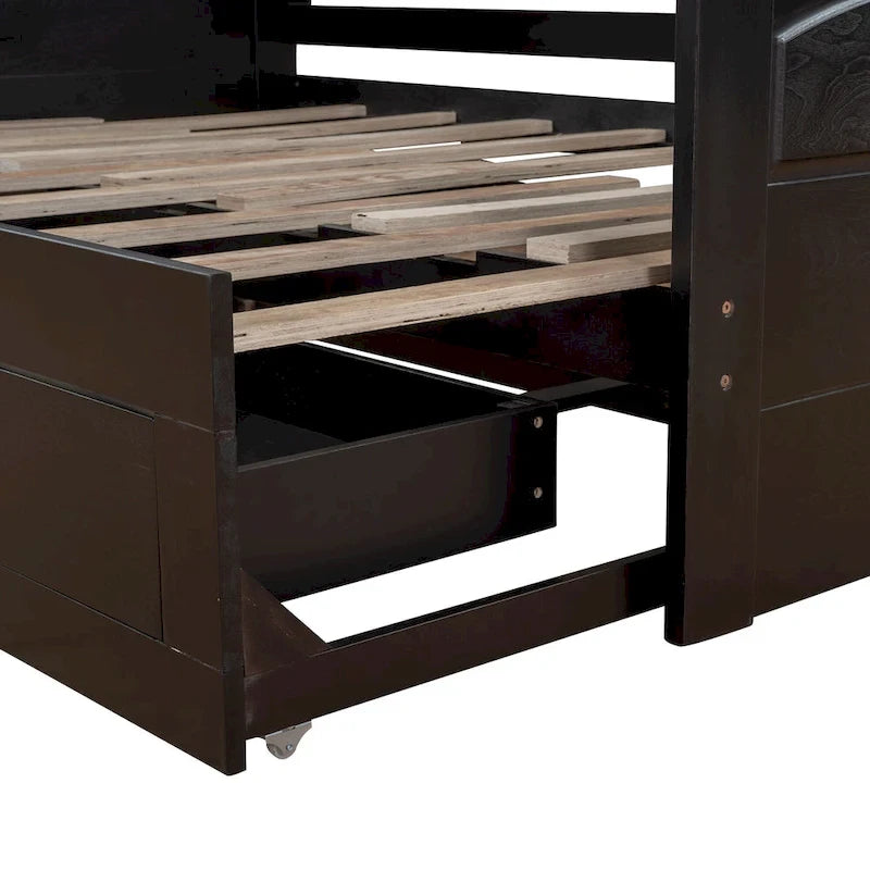 Twin Size Wooden Daybed with Storage Drawers