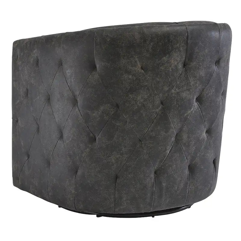 Fauteuil d'appoint pivotant en similicuir noir vieilli avec dossier arrondi