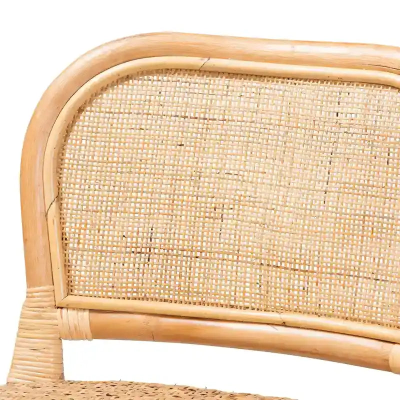 Modern Bohemian Natural Brown Rattan Bar Stool with Footrest