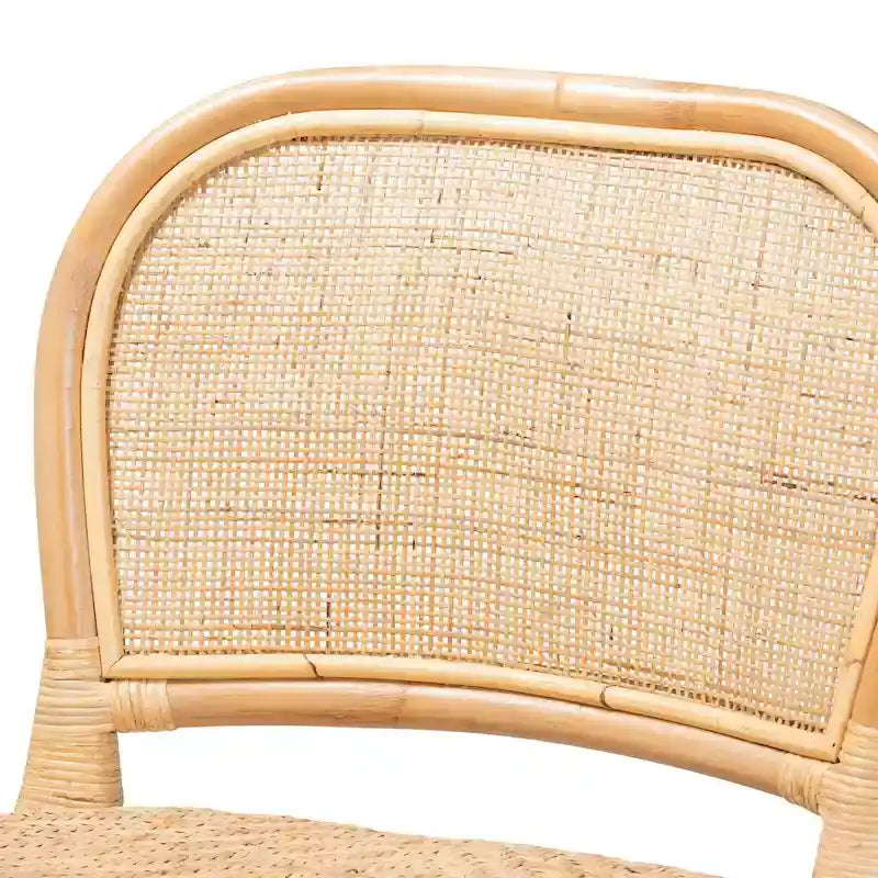 Modern Bohemian Natural Brown Rattan Bar Stool with Footrest