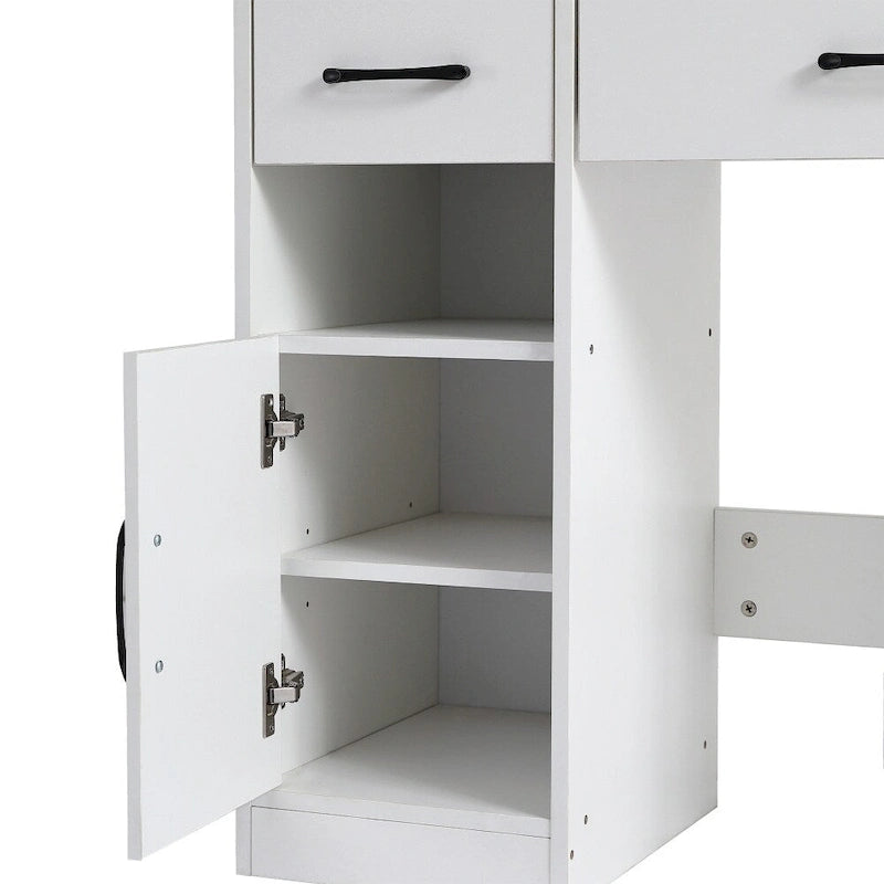 White Vanity Table with Lighted Mirror Drawers and Storage Cabinet
