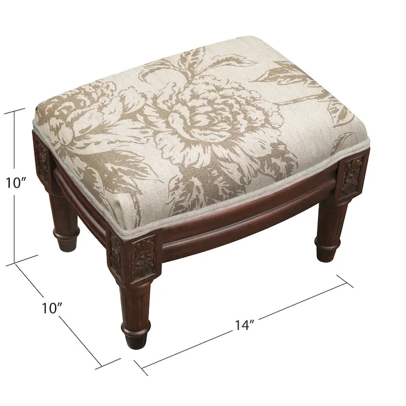 Taupe Footstool with Wood Stained Finish