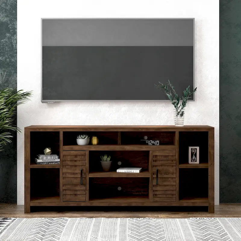 TV Stand Console 74 Inch for TVs up to 85 Inches Whiskey Finish Wood