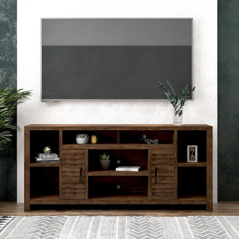 TV Stand Console 74 Inch for TVs up to 85 Inches Whiskey Finish Wood