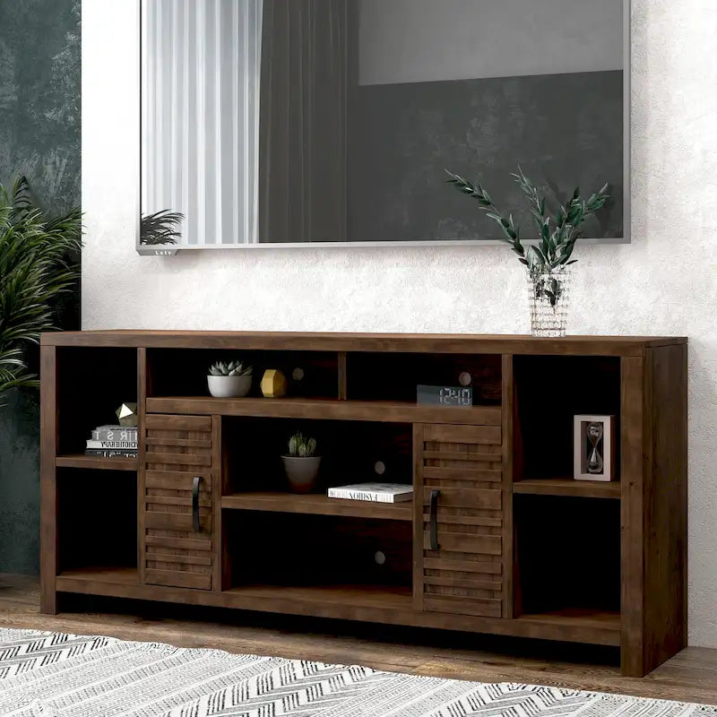 TV Stand Console 74 Inch for TVs up to 85 Inches Whiskey Finish Wood
