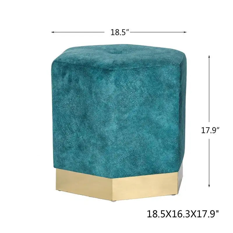 Vanity Stool Hexagon Ottoman Upholstered Footrest Footstool Blue