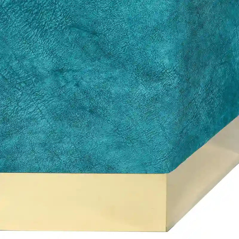 Vanity Stool Hexagon Ottoman Upholstered Footrest Footstool Blue