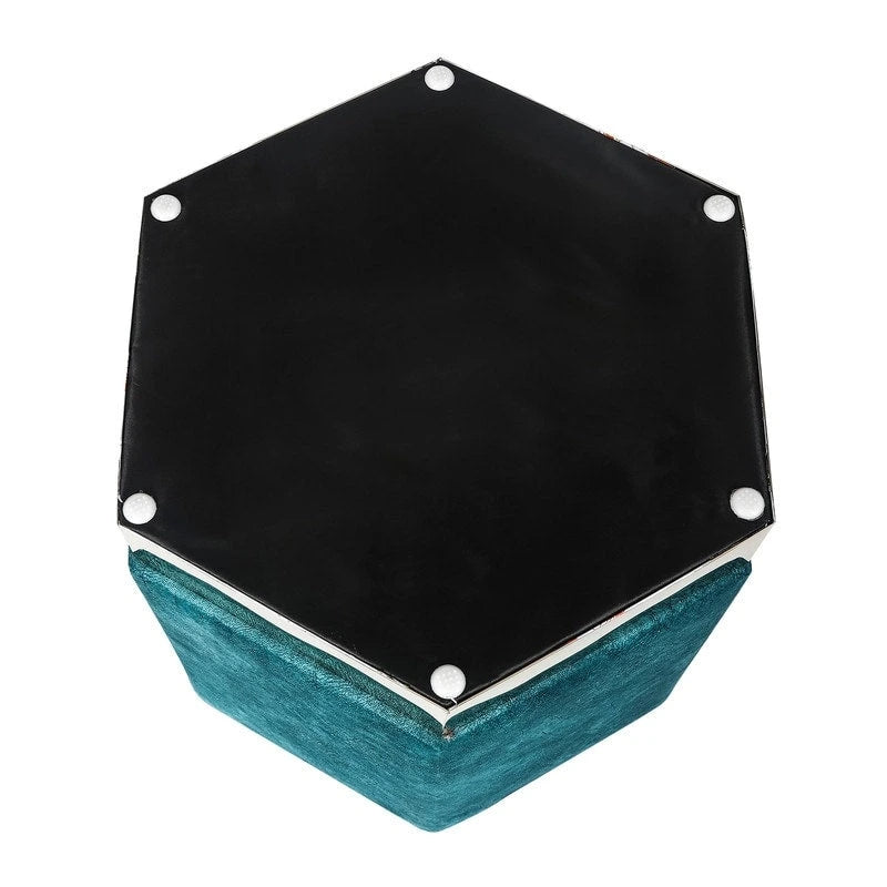 Vanity Stool Hexagon Ottoman Upholstered Footrest Footstool Blue