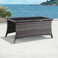 Outdoor Wicker Coffee Table with Tempered Glass Top
