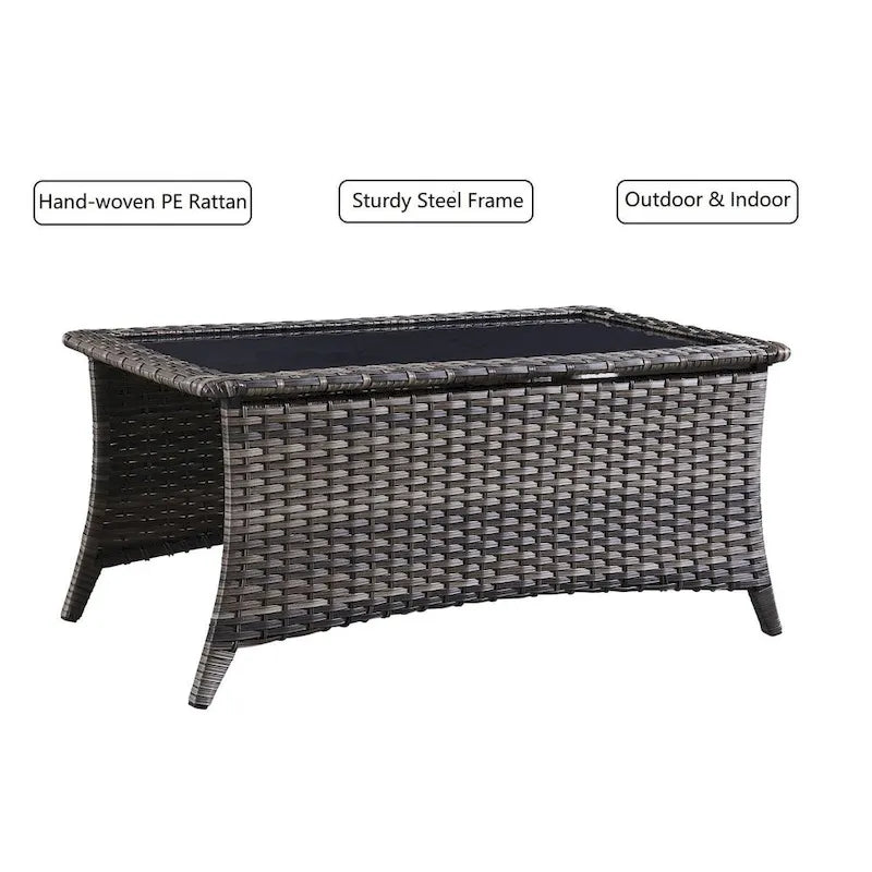 Outdoor Wicker Coffee Table with Tempered Glass Top