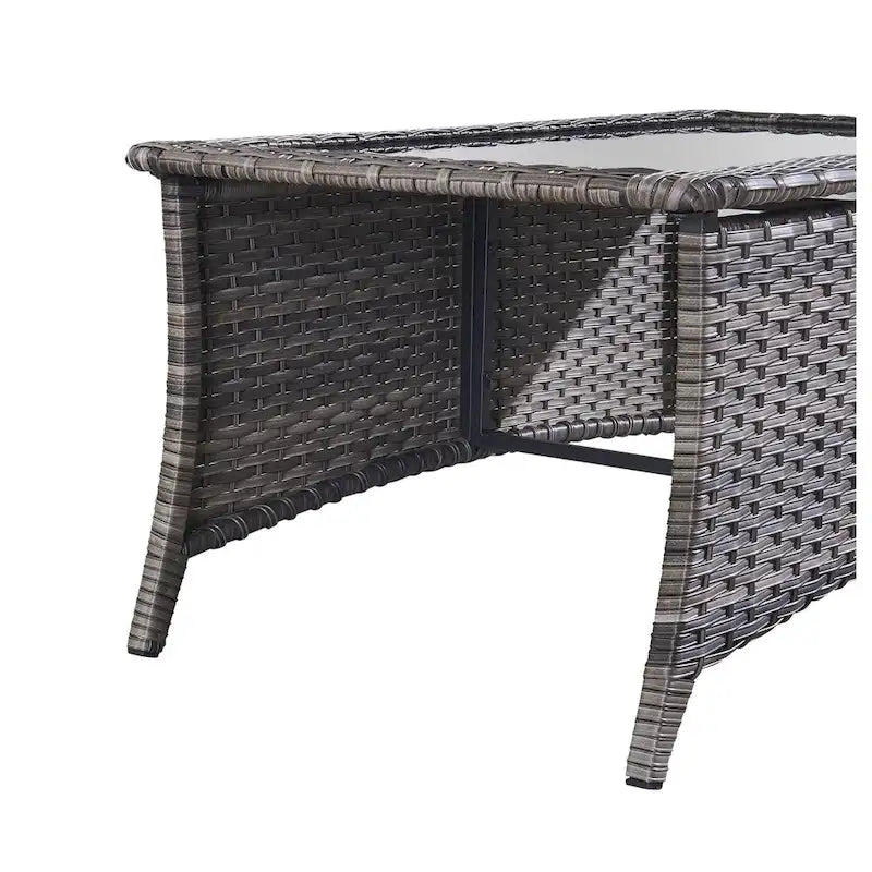 Outdoor Wicker Coffee Table with Tempered Glass Top
