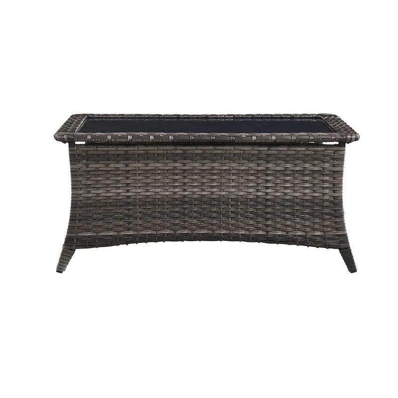 Outdoor Wicker Coffee Table with Tempered Glass Top