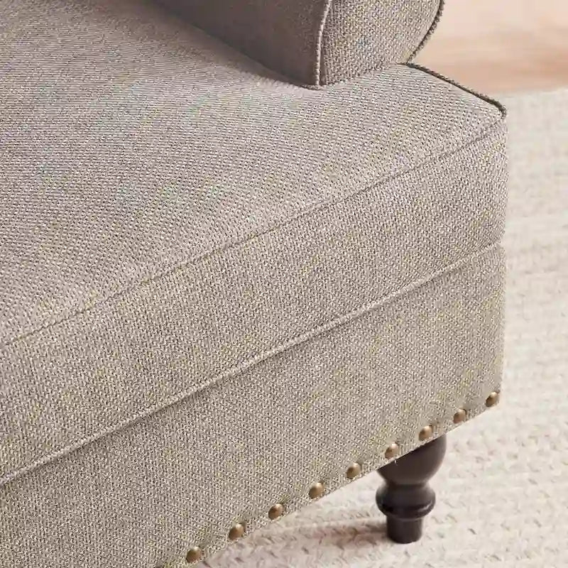 Fabric Loveseat Sofa with Rivet Accent Linen Upholstery