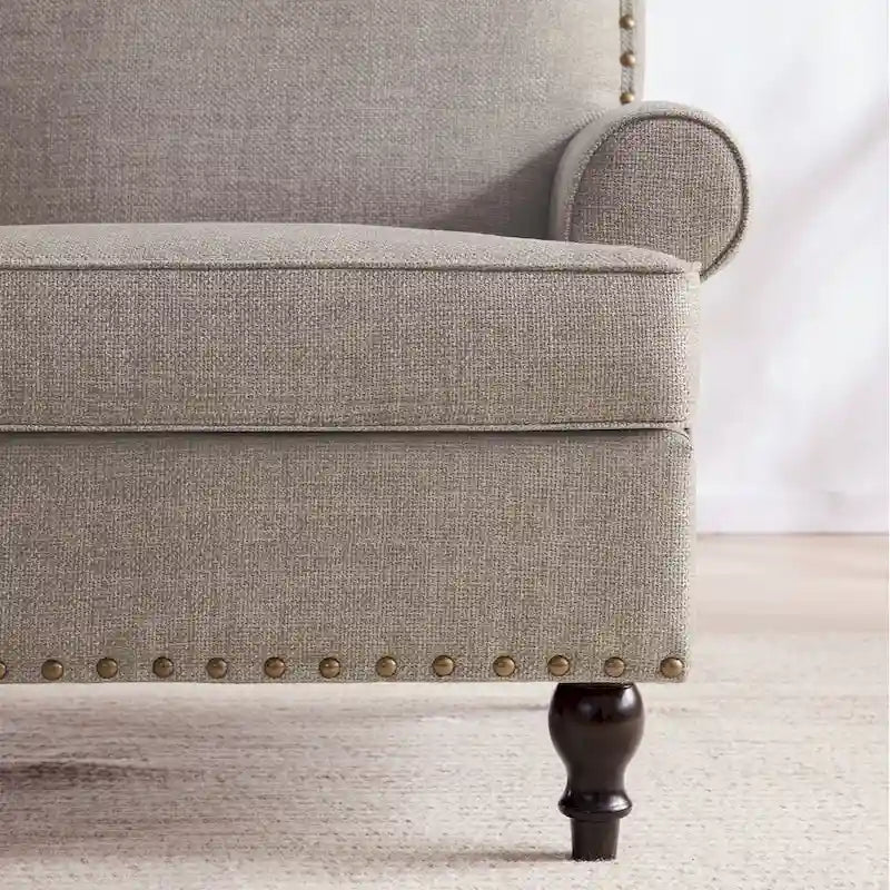 Fabric Loveseat Sofa with Rivet Accent Linen Upholstery