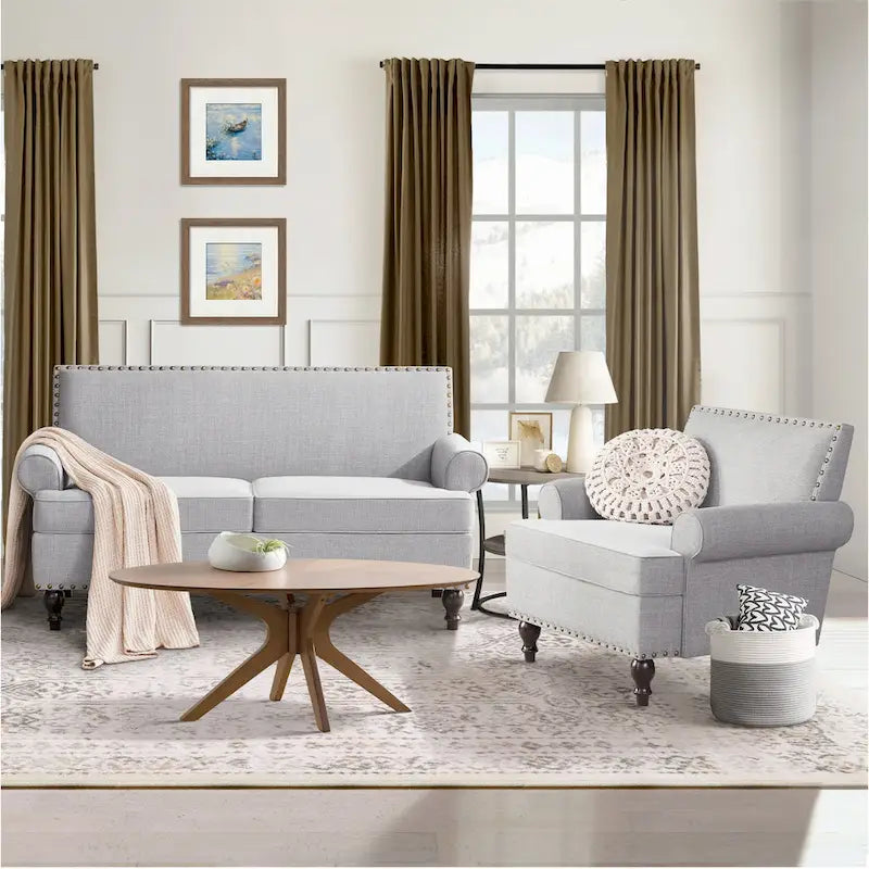 Fabric Loveseat Sofa with Rivet Accent Linen Upholstery