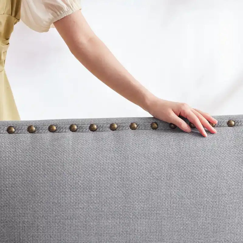 Fabric Loveseat Sofa with Rivet Accent Linen Upholstery