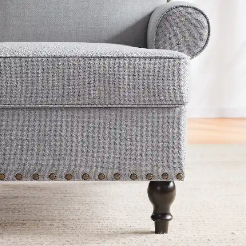 Fabric Loveseat Sofa with Rivet Accent Linen Upholstery