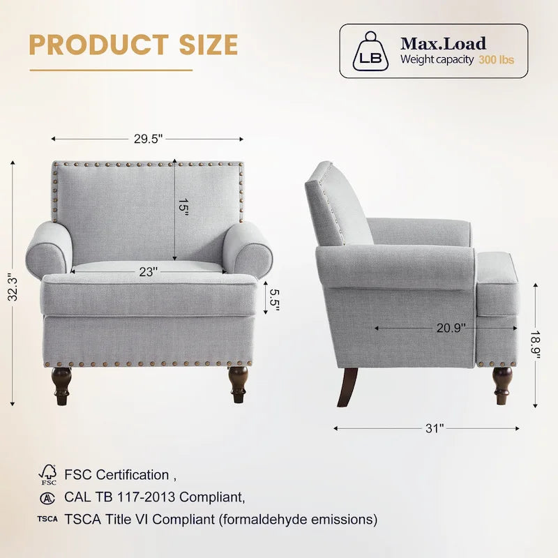 Fabric Loveseat Sofa with Rivet Accent Linen Upholstery