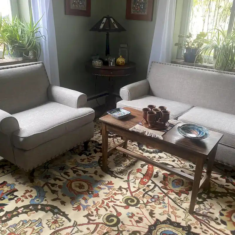 Fabric Loveseat Sofa with Rivet Accent Linen Upholstery
