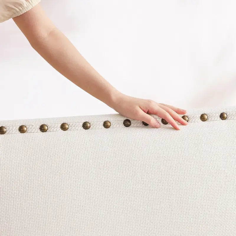 Fabric Loveseat Sofa with Rivet Accent Linen Upholstery