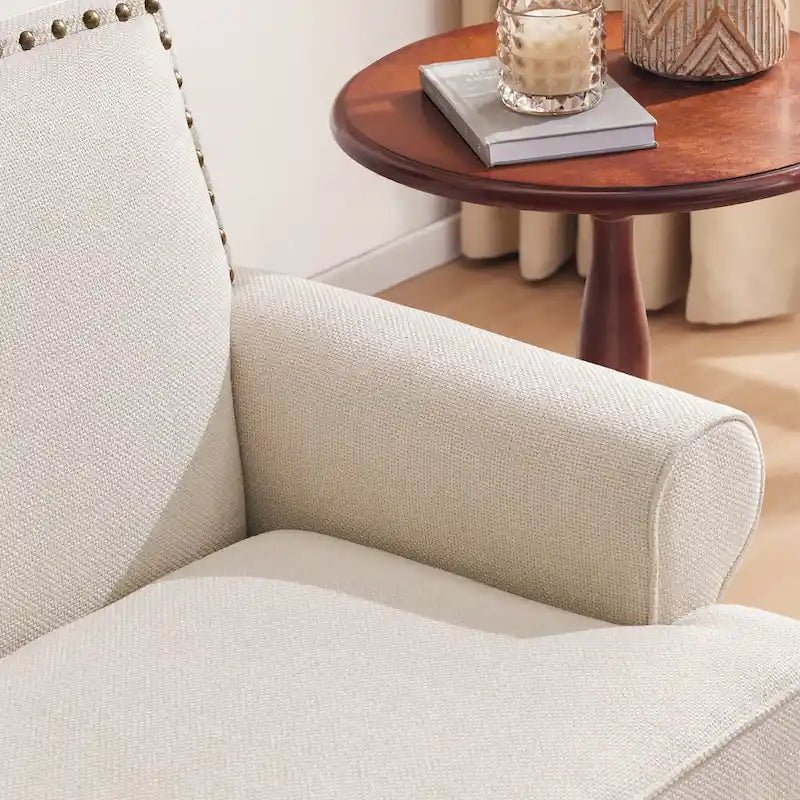 Fabric Loveseat Sofa with Rivet Accent Linen Upholstery