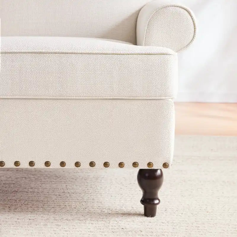 Fabric Loveseat Sofa with Rivet Accent Linen Upholstery